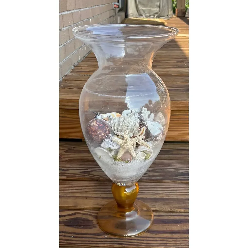Southern Living Vase Clear Glass Amber Base 20